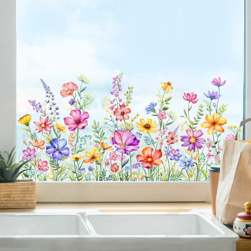 Wildflower Window Clings - 2 Sheets Double-Sided Floral Stickers