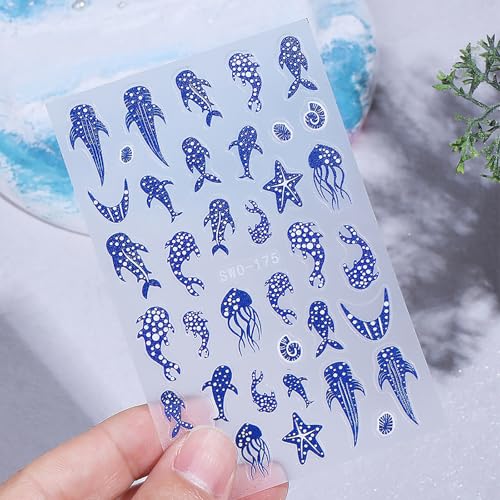 GRITOSE V8 Ocean Marine Life Nail Art Stickers 6 Sheets Summer Beach Decals