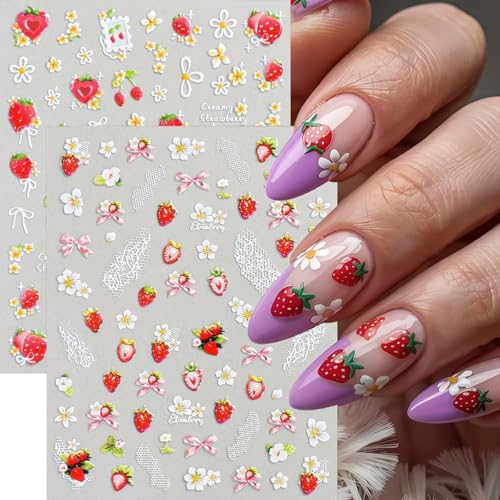 6 Sheets 5D Strawberry Nail Stickers for Creative Nail Art