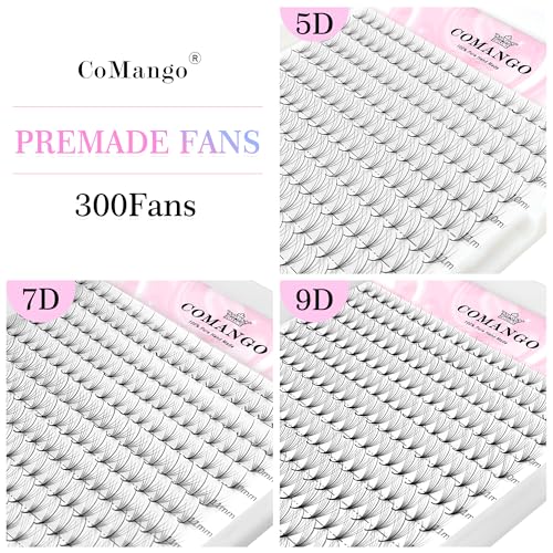 CoMango 300 Fans 7D Wispy Premade Lash Extensions 0.07mm C/D