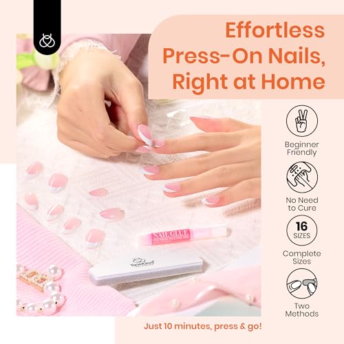 Beetles Ombre Press-On Nails - 64Pcs Short Almond Nude Pink Tips