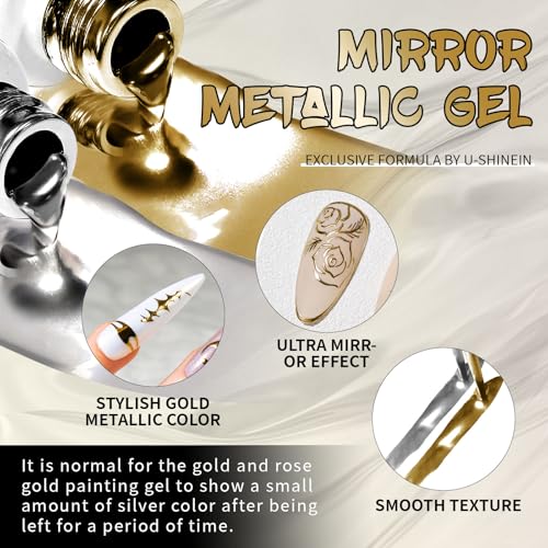 Mirror Silver & Gold Gel Nail Polish Set with Built-in Brush