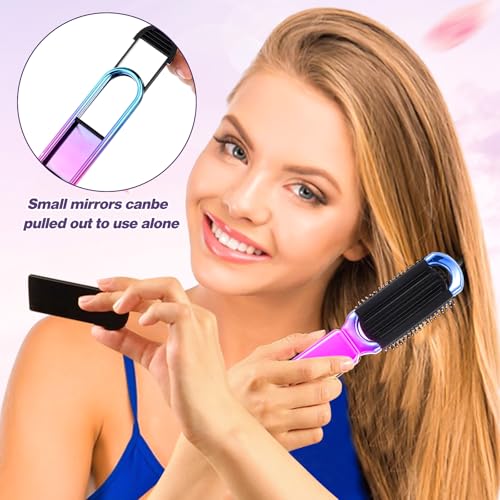 Mini Travel Hair Brush with Mirror - Foldable Compact Design