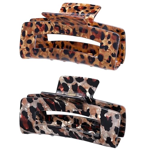 Textention Pattern E Leopard Print 4-Inch Tortoise Hair Claw Clips - Strong Hold Hair Accessories for Women, Thick & Thin Hair (2pcs)