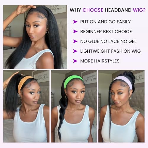 Looxey Kinky Straight Headband Wig - Glueless Synthetic Yaki Half Wig
