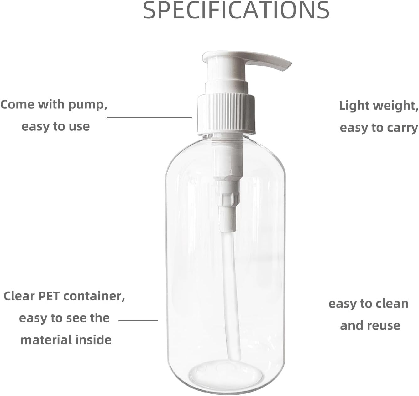 Empty Plastic Pump Dispenser Bottles - 8 oz Clear/White | Refillable Containers for Body Wash, Moisturizer & Liquid Soap