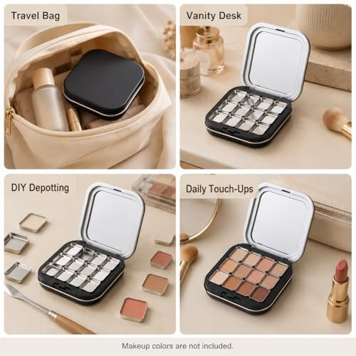 Magnetic Empty Makeup Palette Set - 2 Pack, 12 Grids for Eyeshadow, Blush & Lipstick, Travel Cosmetic Organizer