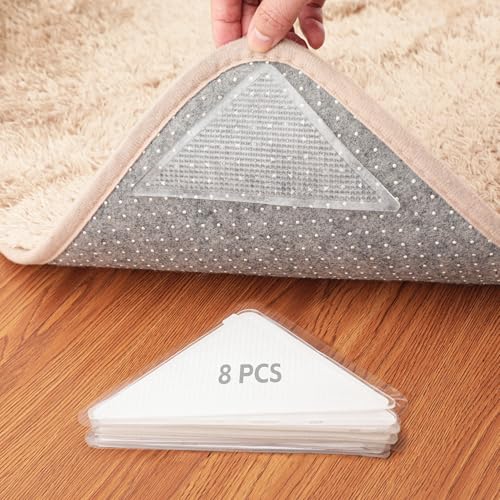 Non-Slip Rug Pads - 8 Clear Anti-Slip Grippers for Rugs