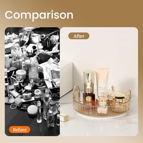 360° Rotating Makeup Organizer - Amber Gold, 1 Tier Vanity Storage