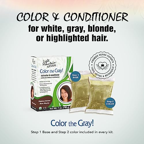 Light Mountain Natural Henna Hair Color & Conditioner - Medium Brown, 7 Oz