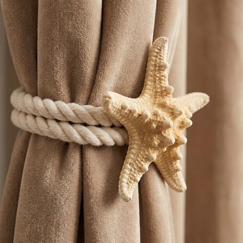 Natural Starfish Rope Curtain Tiebacks - 2 Pack Coastal Decor