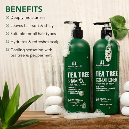 Botanic Hearth Tea Tree Shampoo And Conditioner Set | With 100% Pure Tea Tree Oil, For Itchy And Dry Scalp, Sulfate/Paraben Free | For Men And Women | 16 Fl Oz Each