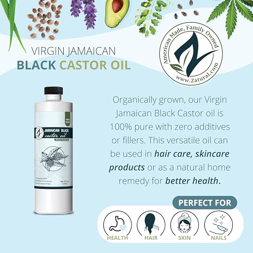 Zatural 16 Fl Oz Jamaican Black Castor Oil, Tropic Roasted & Pressed | Hair, Skin & Lash Conditioning