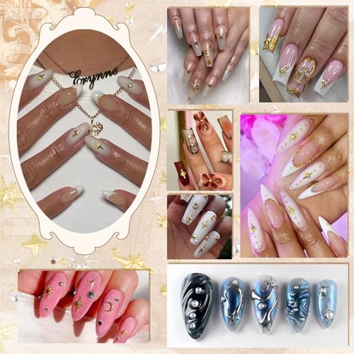 2640 Pcs Nail Charms & Caviar Beads Set with Tweezers - Gold & Silver