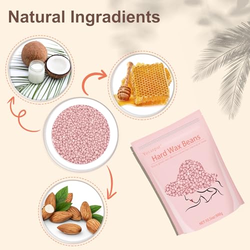 Yovanpur Pink Cherry Blossom Hard Wax Beads for Sensitive Skin, 10.5oz with 10 Wax Sticks