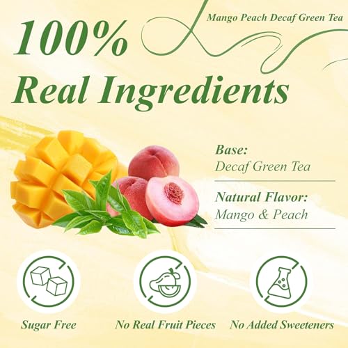 WT WEETEE Decaf Green Tea Bags with Mango & Peach - 50 Count