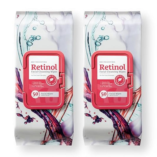 Body Prescription Makeup Cleansing Wipes - Gentle and Effective Face Wipes, 50 Count (Pack of 2), Retinol
