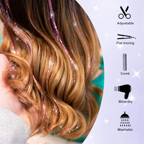 Clip-in Hair Tinsel Kit - 12 Pcs 20.5 Inch Sky Blue Extensions
