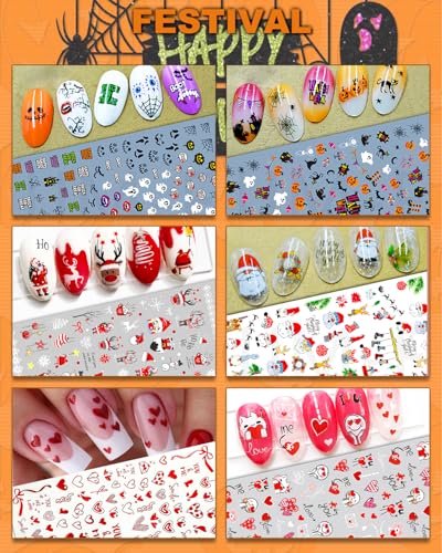 IDDFEVE 30 Sheets All Holiday & Seasonal Nail Stickers - Colorful Self-Adhesive Nail Art Decals