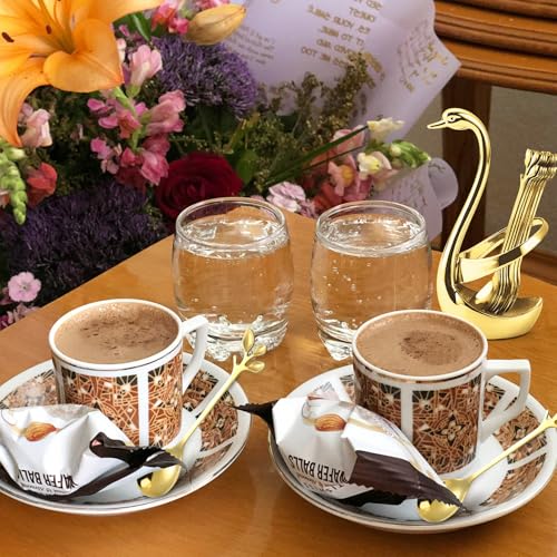 Gold Stainless Steel Swan Dinnerware Set with 12 Leaf Spoons