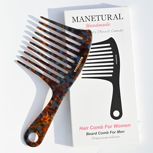 Large Tortoise Wide Tooth Comb for Curly Hair - 7.4 Inch Detangler