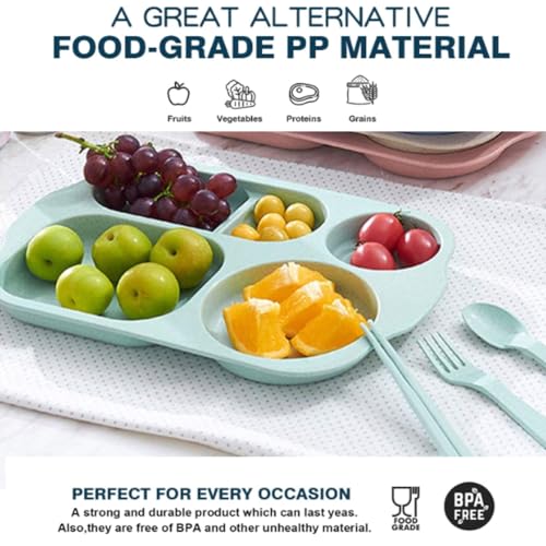 12-Inch Large Divided Plates - Durable Wheat Straw, BPA-Free, 4-Pack