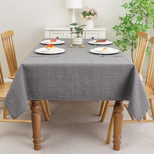 Grey Faux Linen Tablecloth - Water-Resistant 52x70 Inch Cover for Dining & Events