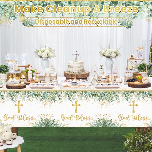 God Bless Baptism Tablecloths - 3 Pack Disposable 54x108 Inches