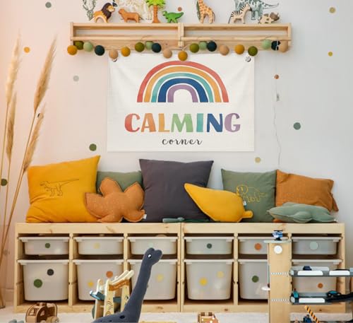 Boho Rainbow Calming Corner Wall Decor - 30x20 Inch Canvas Banner