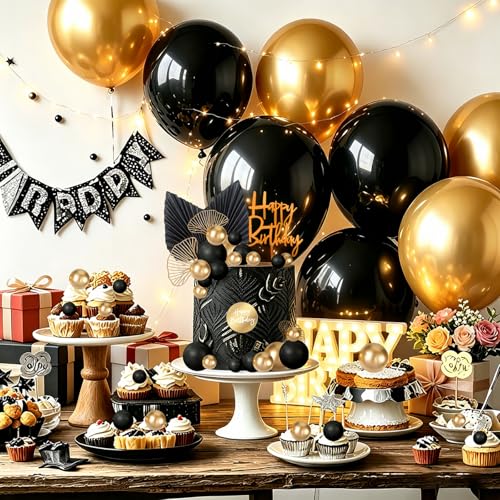 Black Gold Cake Decorations Set for Men’s Birthday Party