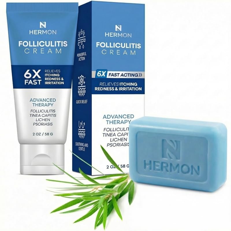 Folliculitis Treatment Cream & Antifungal Soap with Tea Tree Oil - Soothing Relief for Scalp, Face & Body Itch