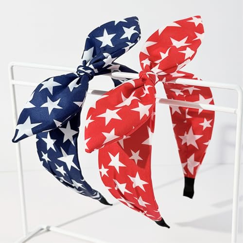 YUEELI 4 Pack Patriotic Headbands for Women & Girls - Red White Blue Flag Hair Accessories for Independence Day & Memorial Day