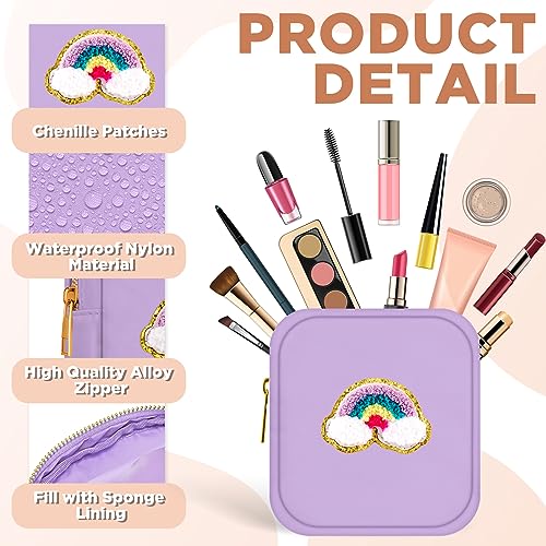 6 Pcs Mini Preppy Makeup Bags - Chenille Letter Nylon Cosmetic Pouch (Fresh Color)