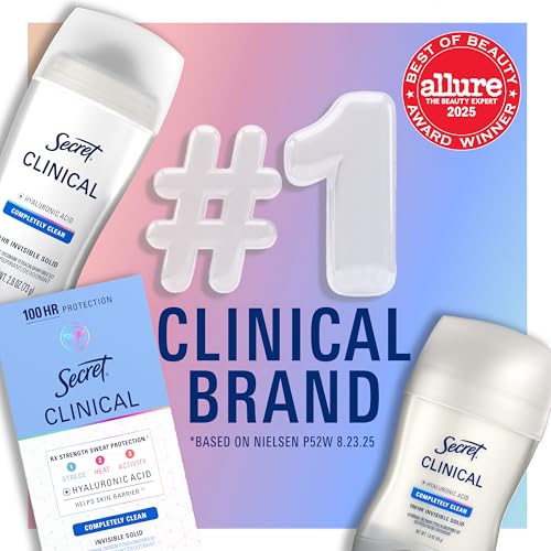 Secret Clinical Strength Antiperspirant Deodorant for Women - 100 Hour Sweat Protection with Hyaluronic Acid, 1.6 oz