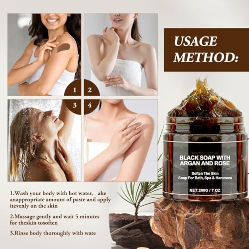 Moroccan Black Soap with Argan & Rose - Exfoliating & Moisturizing (2 Pack)