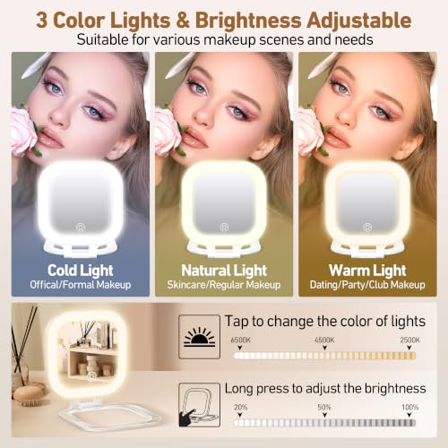 GOMIPURU 30x Magnifying Travel Mirror with Light, LED Compact Makeup Mirror