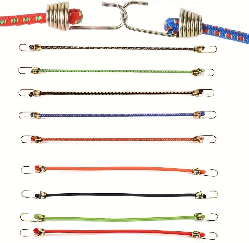 Heavy Duty Bungee Cords - 10 Pack with Metal Hooks | Polka Dot Elastic Straps for Tent, Bike, Camping