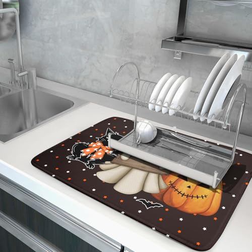 Halloween Dish Drying Mat 18x24 - Spooky Pumpkin & Ghost Design