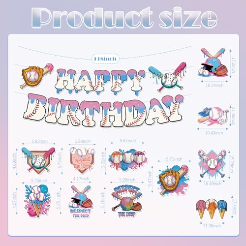 Baseball Ice Cream Drip Birthday Party Decorations Set