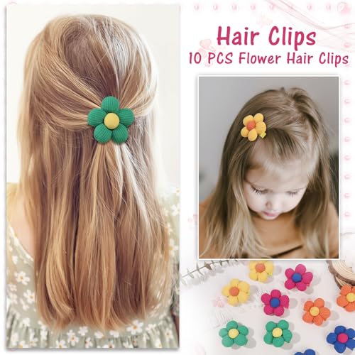 TOKUFAGU 10PCS Girl Hair Bows with Alligator Clips - Rainbow Flower Hair Accessories for Toddler & Kids (Green, Orange, Hotpink, Sapphire Blue, Yellow)