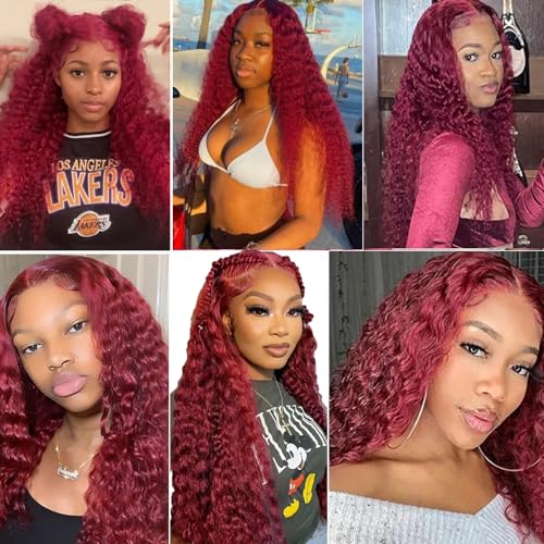 #99J Burgundy Water Wave Bundles - 26, 28, 30 Inch Human Hair Extensions