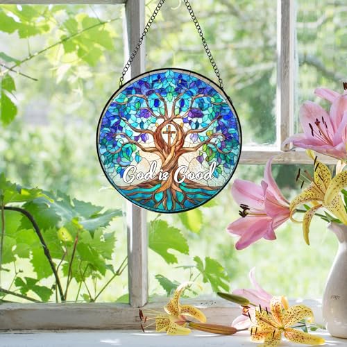 Tree of Life Stained Glass Sun Catcher - 7.9 Inch Window Decor