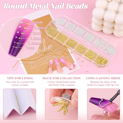 Nail Beads Set - Silver & Gold Caviar Beads for Nail Art