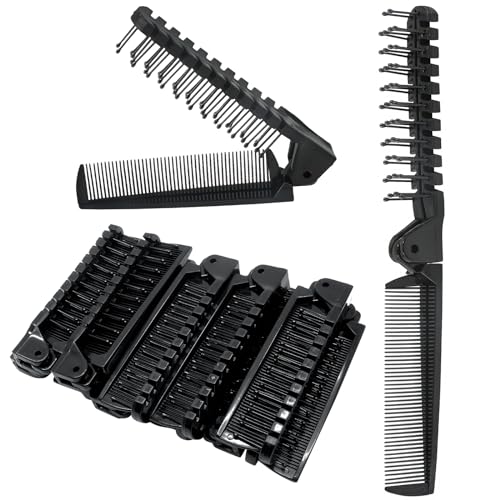 Qjaiune 24PCS Folding Travel Hair Brush and Comb Set - Portable Anti-Static