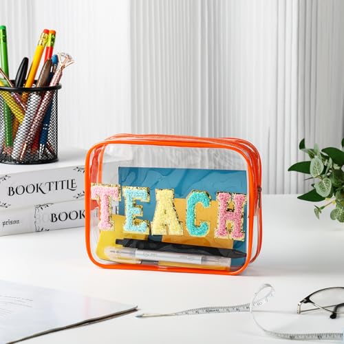 8 Pcs Clear Teach Makeup Bags with Chenille Letter Accents - Multicolor