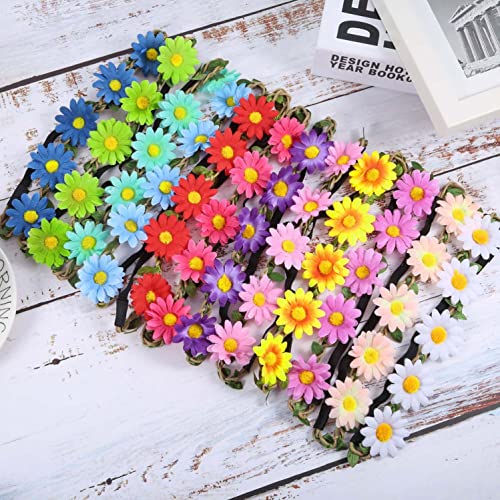 White Daisy Flower Headbands Set of 10 - Floral Garland Crowns for Festivals & Weddings