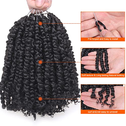 ZRQ 8 Inch Short Passion Twist Crochet Hair - 8 Packs Pre-Twisted Bob Style, 1B#