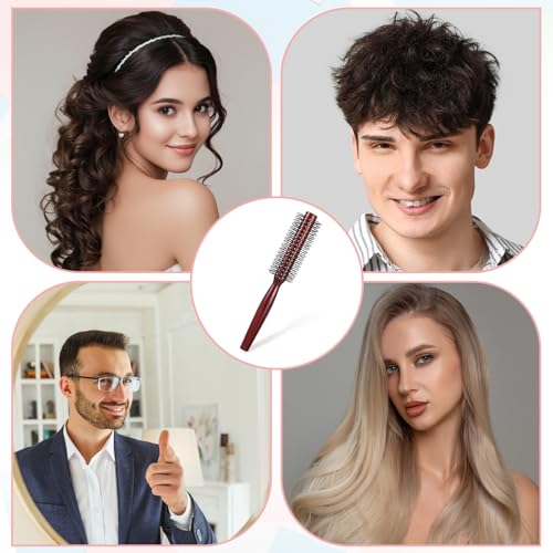 Portable Round Hair Brush for Short Hair - Heat Resistant Wood