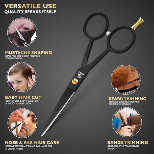 DEMAXA 5" Professional Beard Scissors for men Mustache Scissors with 1 Mustache Comb, 1 Beard Comb & Soft Pouch ? Prefect Beard shears mustache kit for All Facial Hair ? moustache Grooming kit for Men