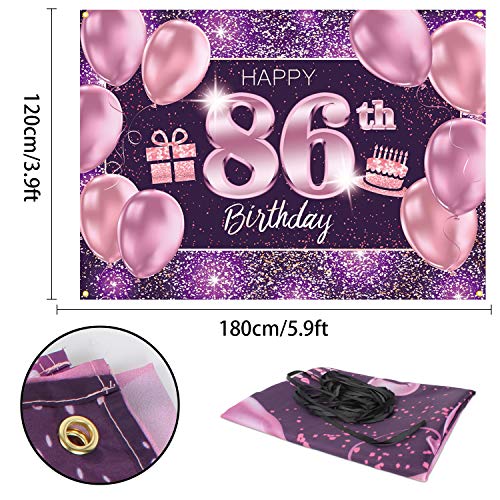 86th Birthday Banner Backdrop - Pink Purple Gold 4x6ft Party Decor